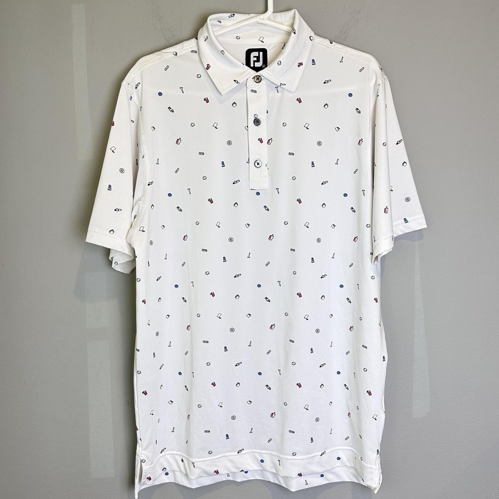 FootJoy Polo Shirt Men Medium Golf Performance Print Lightweight Short‎ Sleeve